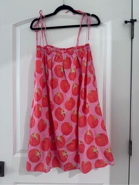 Pink Tomato-Print Spaghetti Strap Dress. Size medium